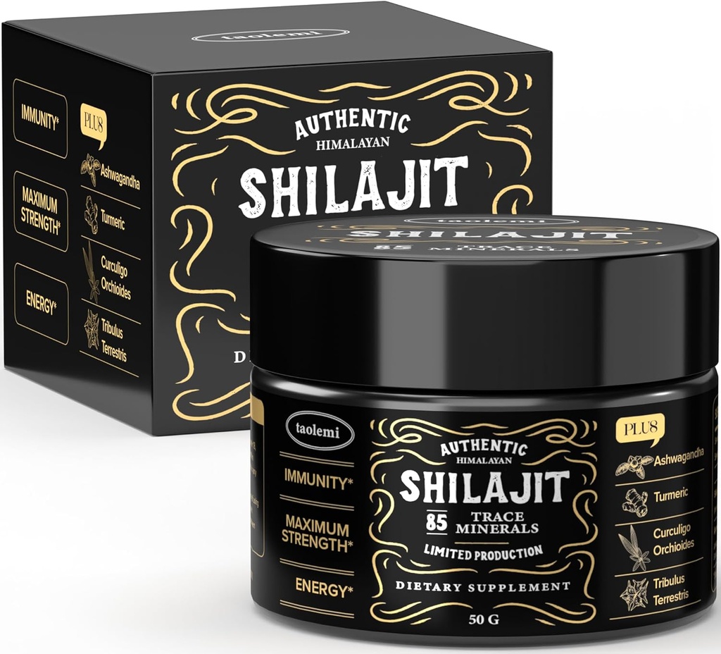 Shilajit Pure Himalayan Organic, Taolemi 50g Jar Natural Shilajit Resin for Men & Women, 85+ Trace Minerals & Fulvic Acid, Pure Himalayan Extract, Natural Energy and Vitality Enhancer, 800MG, 62.5 Ser