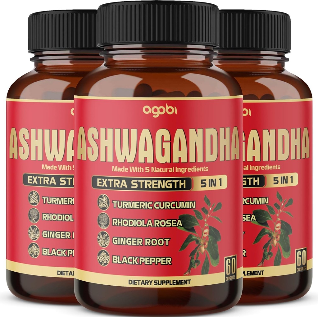 3 συσκευασίες 60 κάψουλες - συμπλήρωμα Ashwagandha 5200mg - 5in1 με Ginger, Turmeric, Rhodiola Rosea & Black Pepper - Stamina & Body Health Support - 6-Month Supply