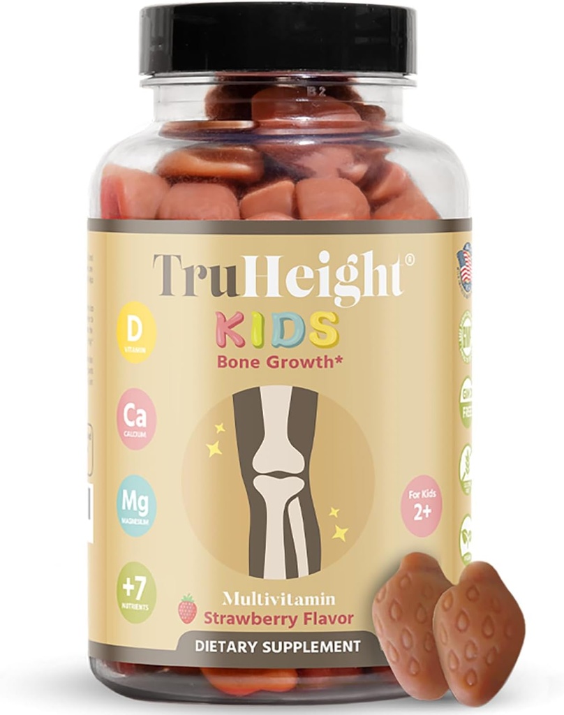 TruHeight Kids Growth Gummys (Βατόμουρο, Ηλικίες 2+) Όλα τα φυσικά παιδιά & Βιταμίνες Toddler - Βιταμίνη D, Ασβέστιο, K, Μαγνήσιο Πολυβιταμίνη, Ανάπτυξη και Ανάπτυξη, Χτίζει ισχυρά οστά, D3 K2, Vegan