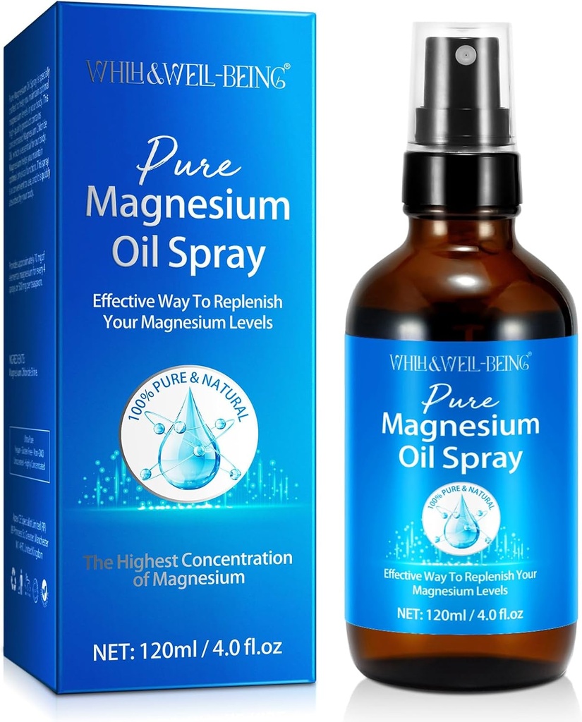 Magnesium Spray, Pure Magnesium Oil Spray Natural in Glass Bottle, Easy to Absorb and Use 120ml