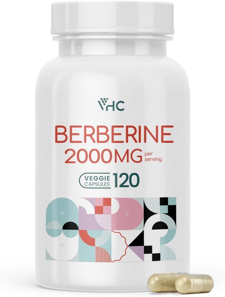 VHC Berberine Supplement 2000mg Daily, 10X Time Optimum Absorption Berberine HCL, Max Boost Bioavailable Levels, for Immune Cardiovascular Gastrointestinal, Non GMO Gluten Free Veggie Capsules