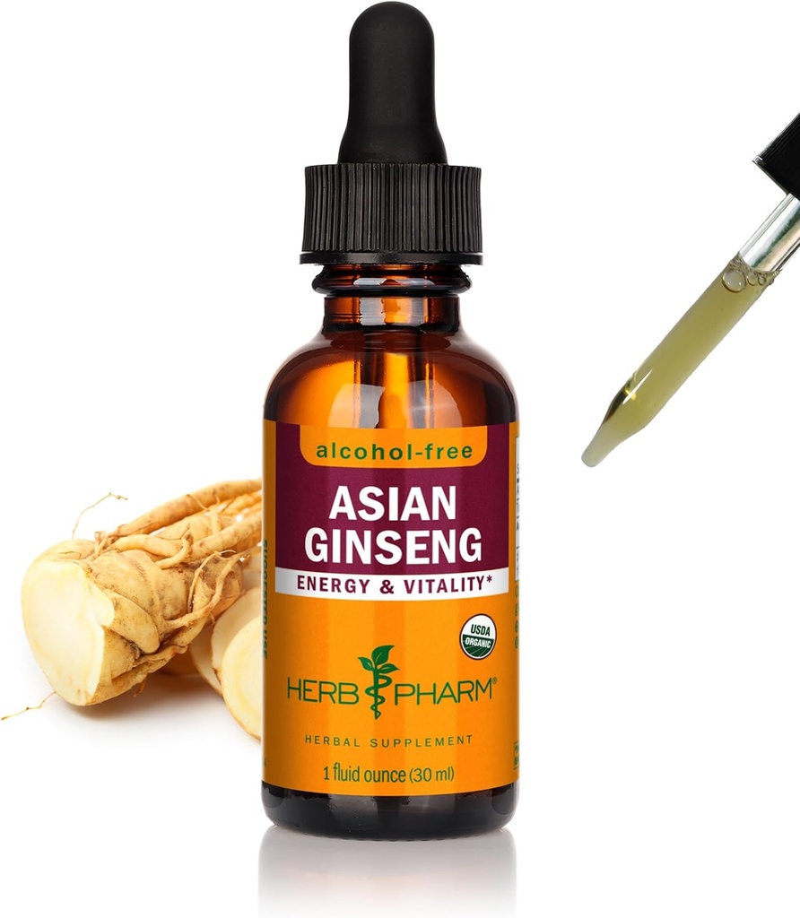 Herb Pharm Asian (Panax) Ginseng Υγρό Γλυκερίτης για την Ενέργεια και την Σταμίνα, Χωρίς Αλκοόλ Γλυκερίτης, 1 Oz