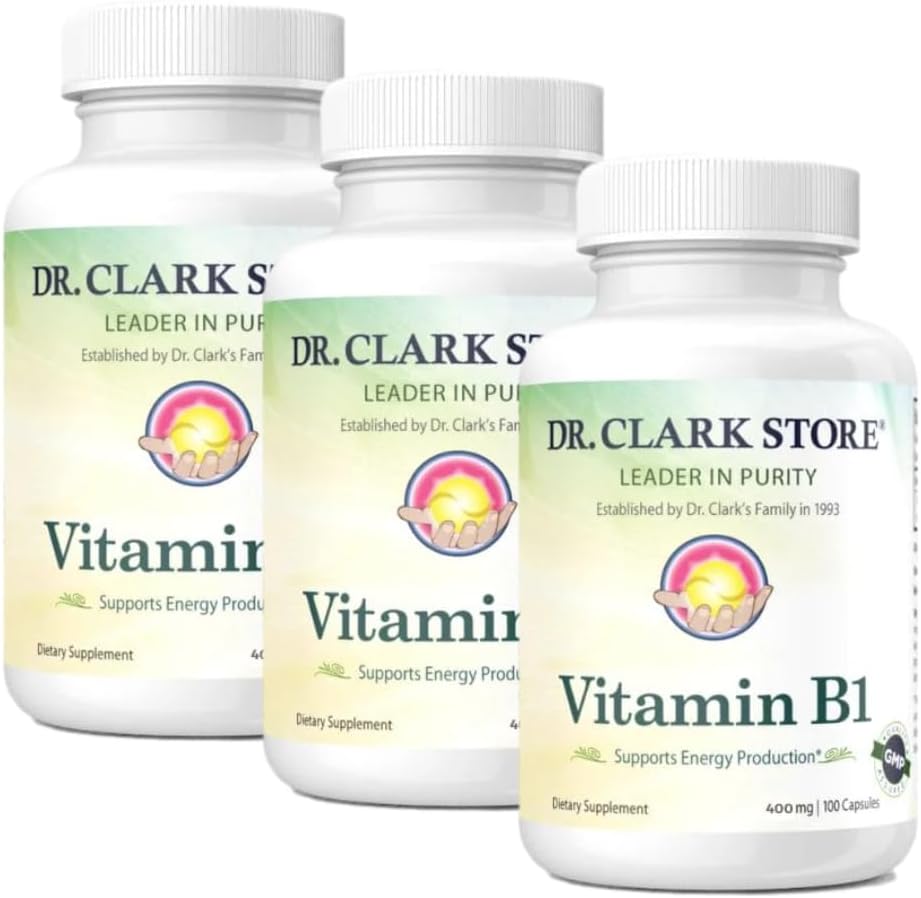 Bernard Jensen's Dr. Clark Store Vitamin B1 Thiamine 500mg Συμπλήρωμα - Thiamine B1 Συμπλήρωμα για Υγιές Νευρικό Σύστημα & Ενέργεια Μεταβολισμός, Χωρίς Γλουτένη, Γαλακτοκομικά Χωρίς - 100 Ζελατίνες Κάψουλες 3Pack