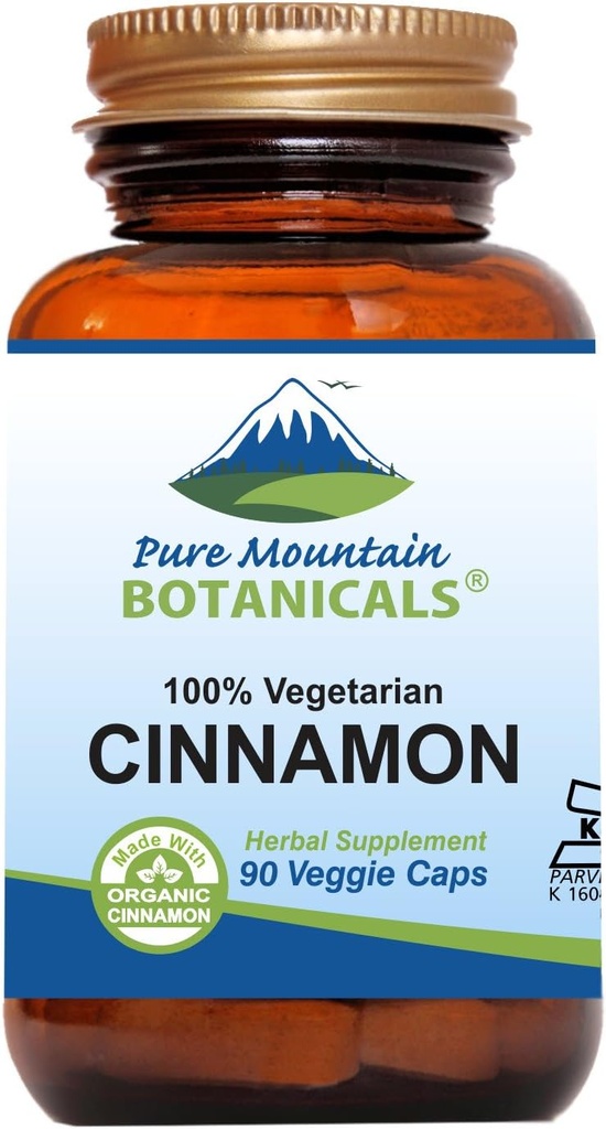 Pure Mountain Botanicals Cinnamon Capsules - Kosher Vegan Pills with 1000mg of Organic Cassia Cinammon Bark Supplement
