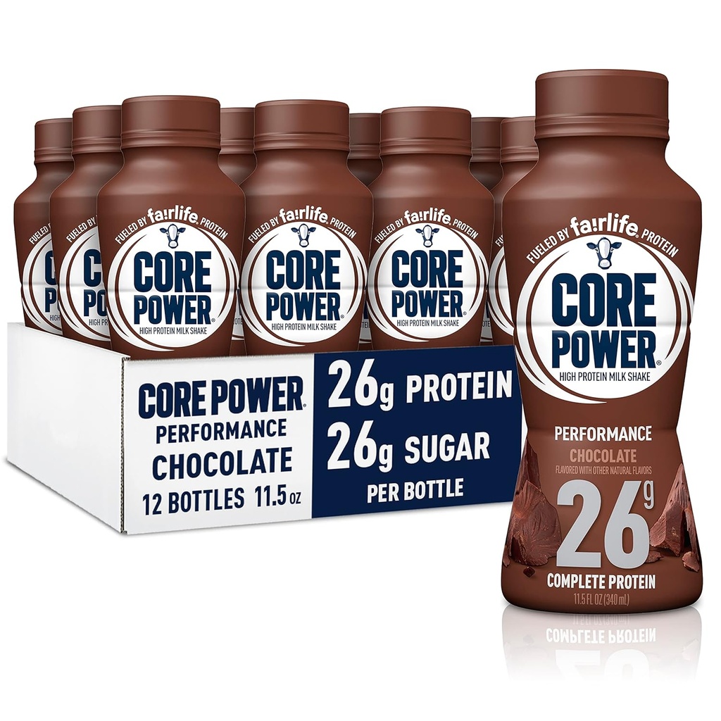 Core Power Fairlife 26g πρωτεϊνούχο γάλα Shakes, έτοιμο να πιει για την αποκατάσταση προπόνησης, σοκολάτα, 11,5 Fl Oz (πακέτο των 12)