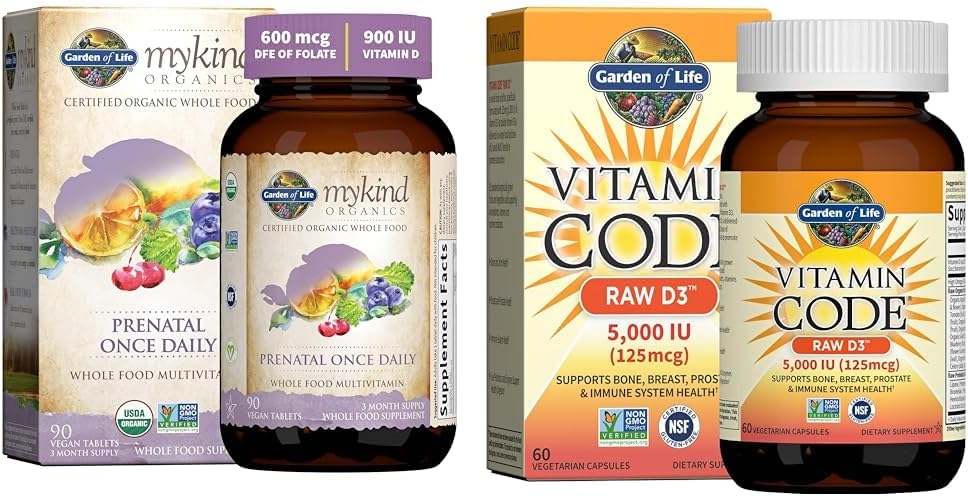 Garden of Life Organics Prenatal Vitamin: Folate for Energy & Healthy Fetal Development & Vitamin D, Vitamin Code Raw D3, Vitamin D 5,000 IU