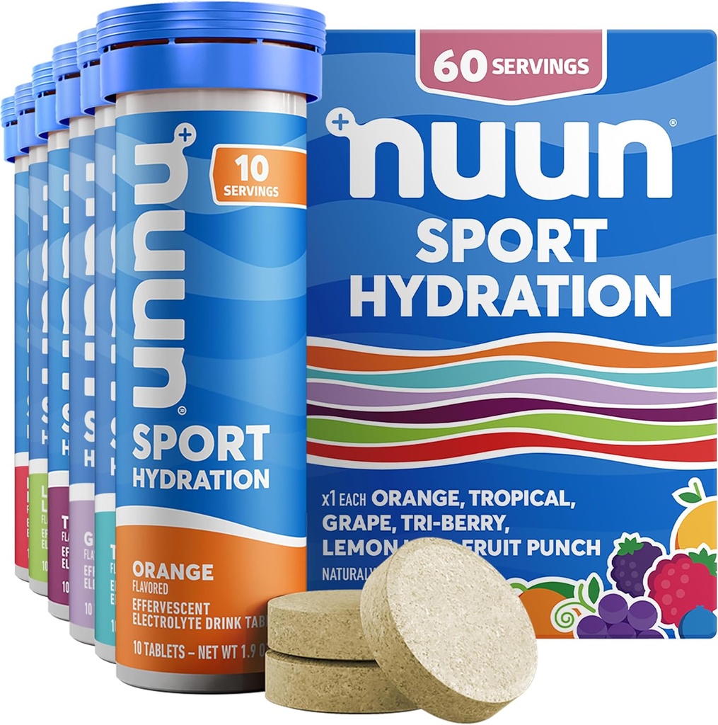 Nuun Sport Ηλεκτρολυτικά Δισκία με Μαγνήσιο, Ασβέστιο, Κάλιο, Χλωριούχο & Νάτριο, Χωρίς Γλουτένη & Vegan, Μικτές Γεύσεις, 6 Συσκευασία (60 Μερίδες Σύνολο)