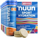 Nuun Sport Ηλεκτρολυτικά Δισκία με Μαγνήσιο, Ασβέστιο, Κάλιο, Χλωριούχο & Νάτριο, Χωρίς Γλουτένη & Vegan, Μικτές Γεύσεις, 6 Συσκευασία (60 Μερίδες Σύνολο)