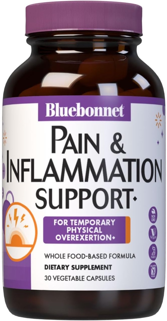 Bluebonnet Nutrition Pain & Inflammation Support, for Temporary Physical Overexertion*, Non-GMO, Vegan, Kosher Certified, Gluten-Free, Soy-Free, Dairy-Free, 30 Vegetable Capsules, 30 Servings
