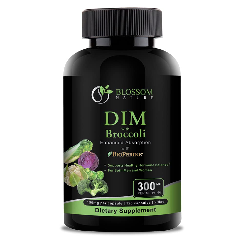 Συμπλήρωμα DIM 300mg με Broccoli 200mg BioPerine 10mg-Hormone και Οιστρογόνου Ισορροπία για γυναίκες & άνδρες, Μενοπαύση Ανακούφιση, PCOS & PMS Υποστήριξη, Ορμονική Ακμή Θεραπεία-120 Caps, Diindolymethane 150mg ανά Cap