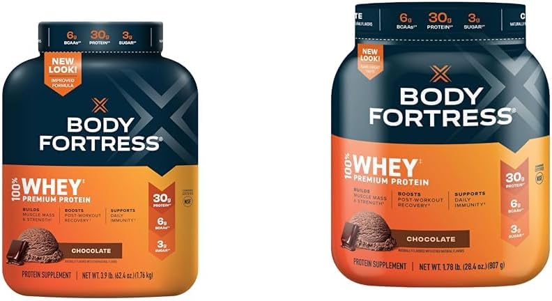 Φρούριο σώματος 100% Whey, Premium Protein Powder, Σοκολάτα, 3.9lbs (Packaging May Vary) & 100% Whey, Premium Protein Powder, Σοκολάτα, 1.78lbs (Packaging May Vary)
