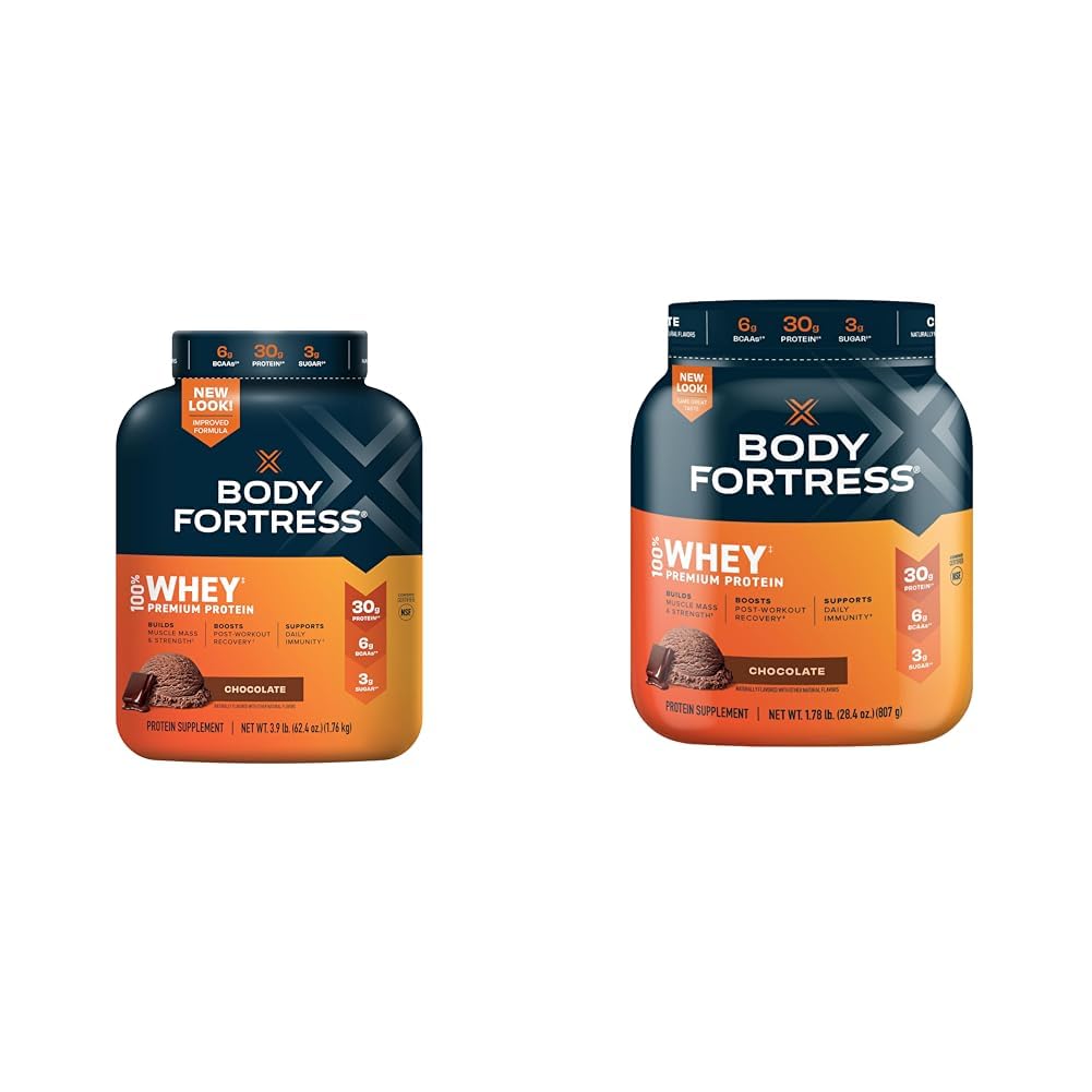 Φρούριο σώματος 100% Whey, Premium Protein Powder, Σοκολάτα, 3.9lbs (Packaging May Vary) & 100% Whey, Premium Protein Powder, Σοκολάτα, 1.78lbs (Packaging May Vary)