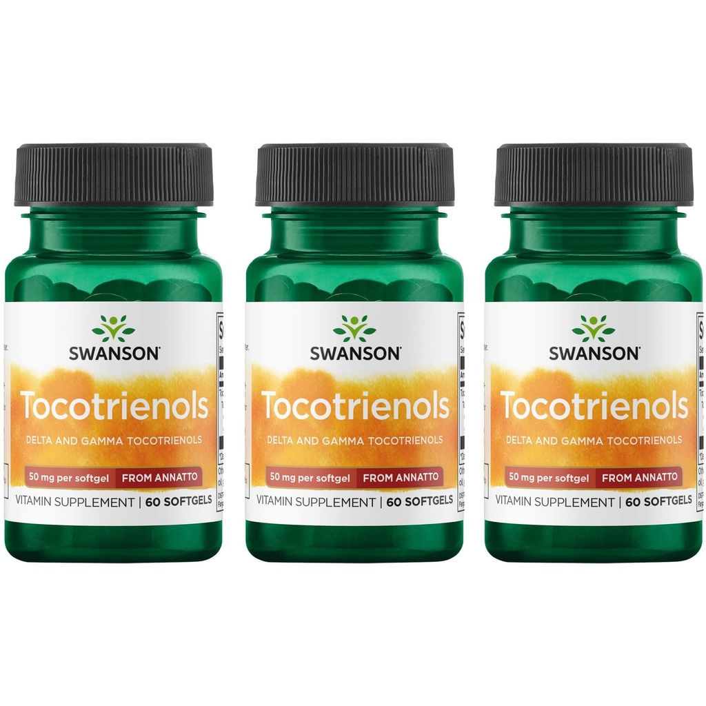 Swanson Deltagold Tocotrienols-Annatto Tocotrienols Supporting Healthy Cholesterol Levels Already withinthe Normal Range-Vitamin E Tocotrienols 99% Tocopherol Free (60 Softgels, 50mg Each) (3 Pack)