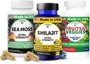 Lunakai USA Made 3-in-1 Supplement Capsule Pack - Shilajit, Ιρλανδική Θάλασσα Moss & Superfood Fruits and Veggies