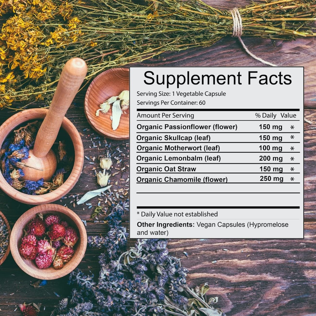 Khroma Herbal Products Trauma Blend - Organic Trauma Support - 60 κάψουλες Vegan σε γυάλινες φιάλες USDA Organic, Vegan, Kosher, 3ο μέρος δοκιμαστεί