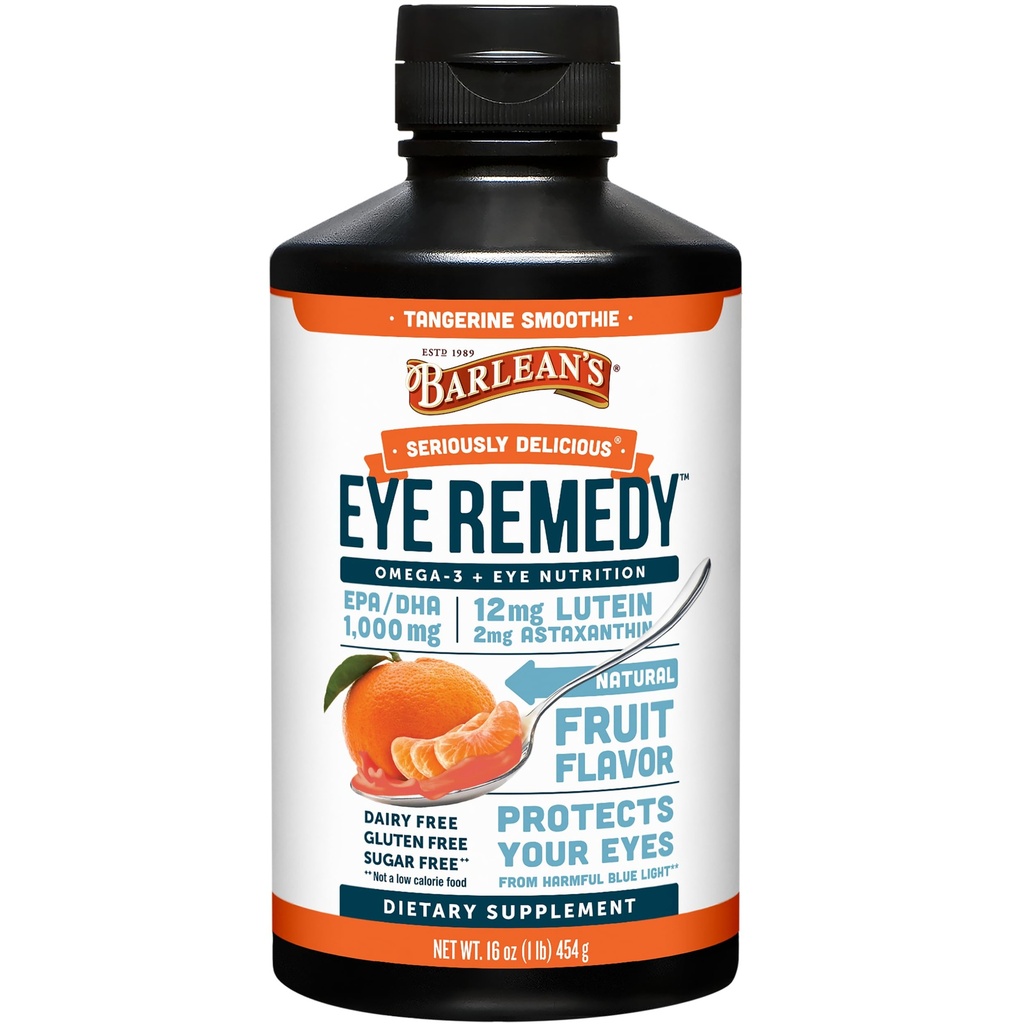 Συμπλήρωμα αποκατάστασης ματιών Barlean, Tangerine Flavored Fish Oil Liquid with Lutein, Astaxanthin και Zeaxanthin, 1.000mg Omega 3 EPA DHA, Συμπληρώματα φροντίδας ματιών, 16 oz