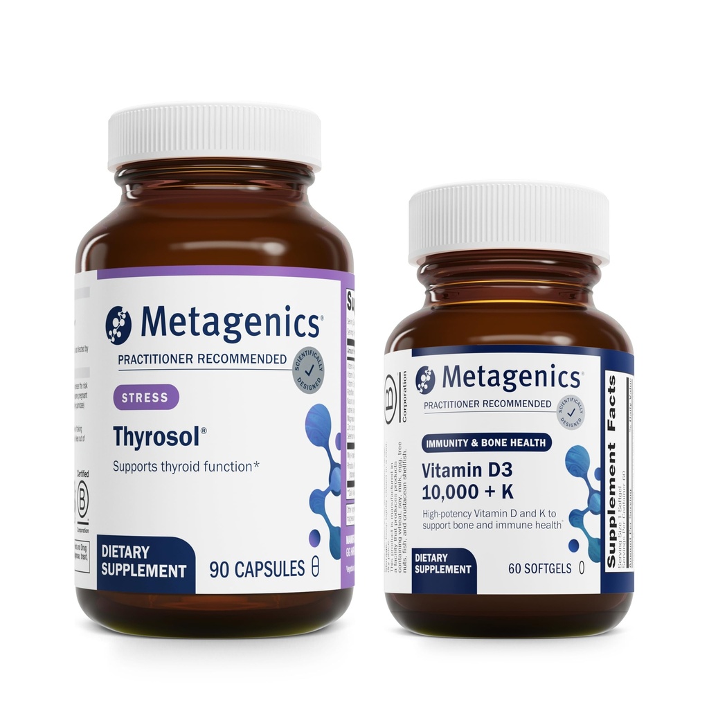Metagenics Bundle - Thyrosol & D3 10.000 + K - 90 Count of Thyrosol for Thyroid Health - 60 Softgels of D3 10.000 + K για την ανοσοποιητική υποστήριξη, την υγεία των οστών & την καρδιά υγεία