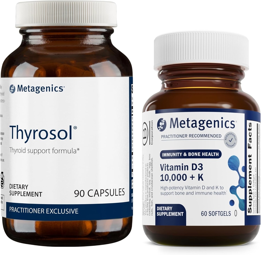 Metagenics Bundle - Thyrosol & D3 10.000 + K - 90 Count of Thyrosol for Thyroid Health - 60 Softgels of D3 10.000 + K για την ανοσοποιητική υποστήριξη, την υγεία των οστών & την καρδιά υγεία