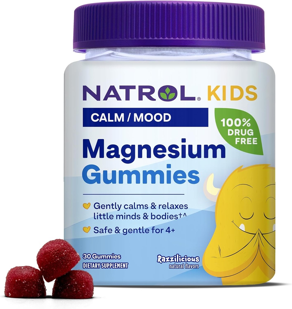 Natrol παιδιά Μαγνήσιο Citrate Gummies, Ήρεμα και χαλαρώστε μικρά μυαλά και σώματα, Plus Υποστήριξη υγιής χαλάρωση μυών και λειτουργία, 30 Razilicious Gummies, Μέχρι 30 ημέρες προσφοράς