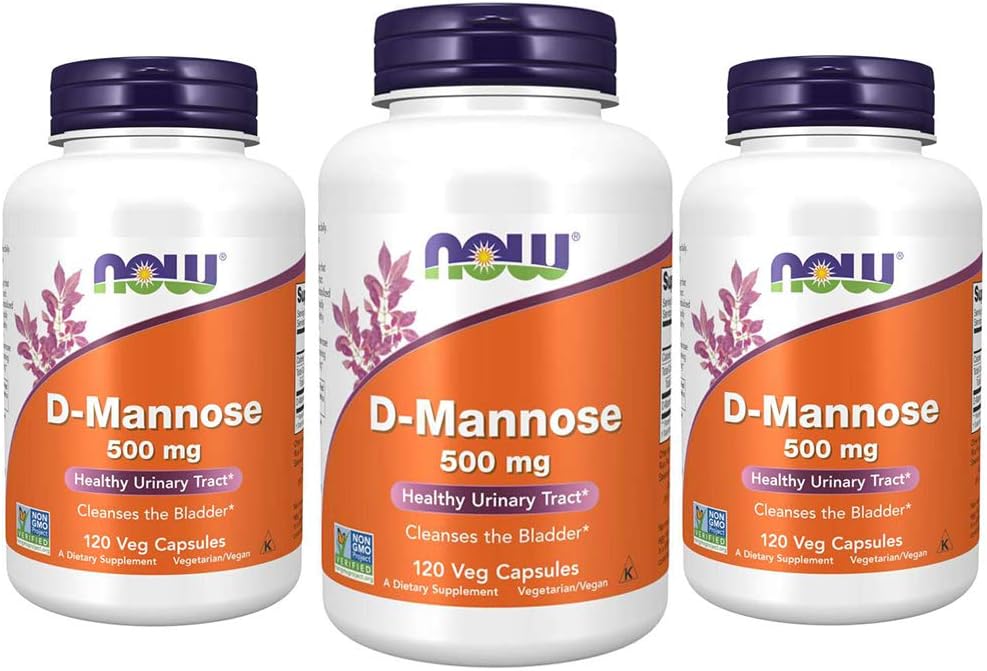 NOW Συμπληρώματα Τροφίμων, D-Mannose 500 mg, Μη ΓΤΟ Πρόγραμμα Επαληθευμένο, Υγιεινή Ουρολοίμωξη *, 120 κάψουλες Veg (πακέτο των 3)
