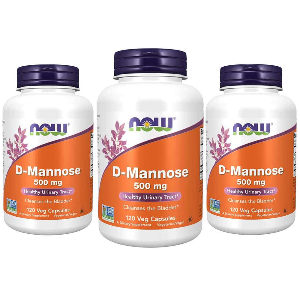 NOW Συμπληρώματα Τροφίμων, D-Mannose 500 mg, Μη ΓΤΟ Πρόγραμμα Επαληθευμένο, Υγιεινή Ουρολοίμωξη *, 120 κάψουλες Veg (πακέτο των 3)