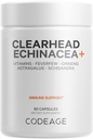 Κωδικοποίηση Clearhead Echinacea+ Συμπλήρωμα - Echinacea, Schisandra, Feverfew, Coptis, American Ginseng, Astragalus, Σκόρδο, Προβιοτικά, Βιταμίνες C & D3, Ψευδάργυρος, Σελήνιο - Καθαρή Κεφαλή Βιταμίνη - 90 Κάψουλες