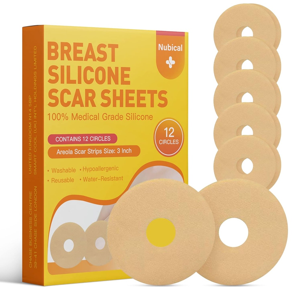 Σιλικόνη Scar Sheets για το στήθος 12 Pack - Ιατρικά φύλλα αφαίρεσης ουλών - Σιλικόνη Φύλλο στήθος Post Surgery Προμήθειες για τη θεραπεία ουλές - Areola Gel κύκλους (3 IN)