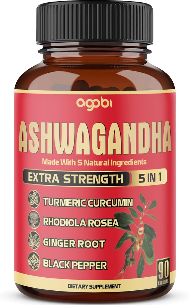 90 Capsules - Ashwagandha Supplement Capsules - Ginger Root, Turmeric, Rhodiola Rosea & Black Pepper