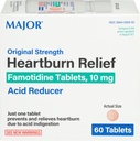 Major Original Strength Heartburn Relief - Δισκία Φαμοτιδίνης, 10 mg - Μειωτικό οξύ - 60 δισκία