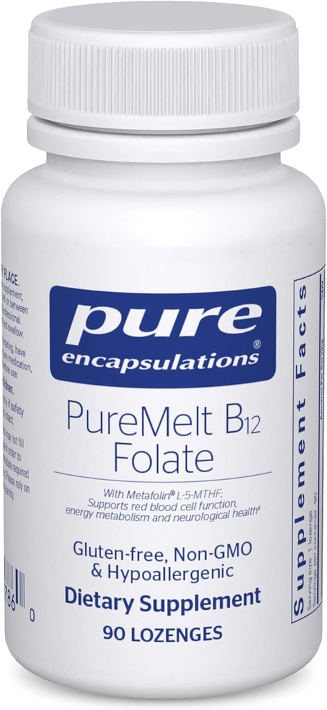 Pure Encapsulations PureMelt B12 Folate - Ενεργή βιταμίνη Β με L-5-MTHF - Μεταβολισμός Υποστήριξη & Κόκκινη λειτουργία κυττάρων αίματος* - Μη-ΓΤΟ & Vegan - 90 Lozenges