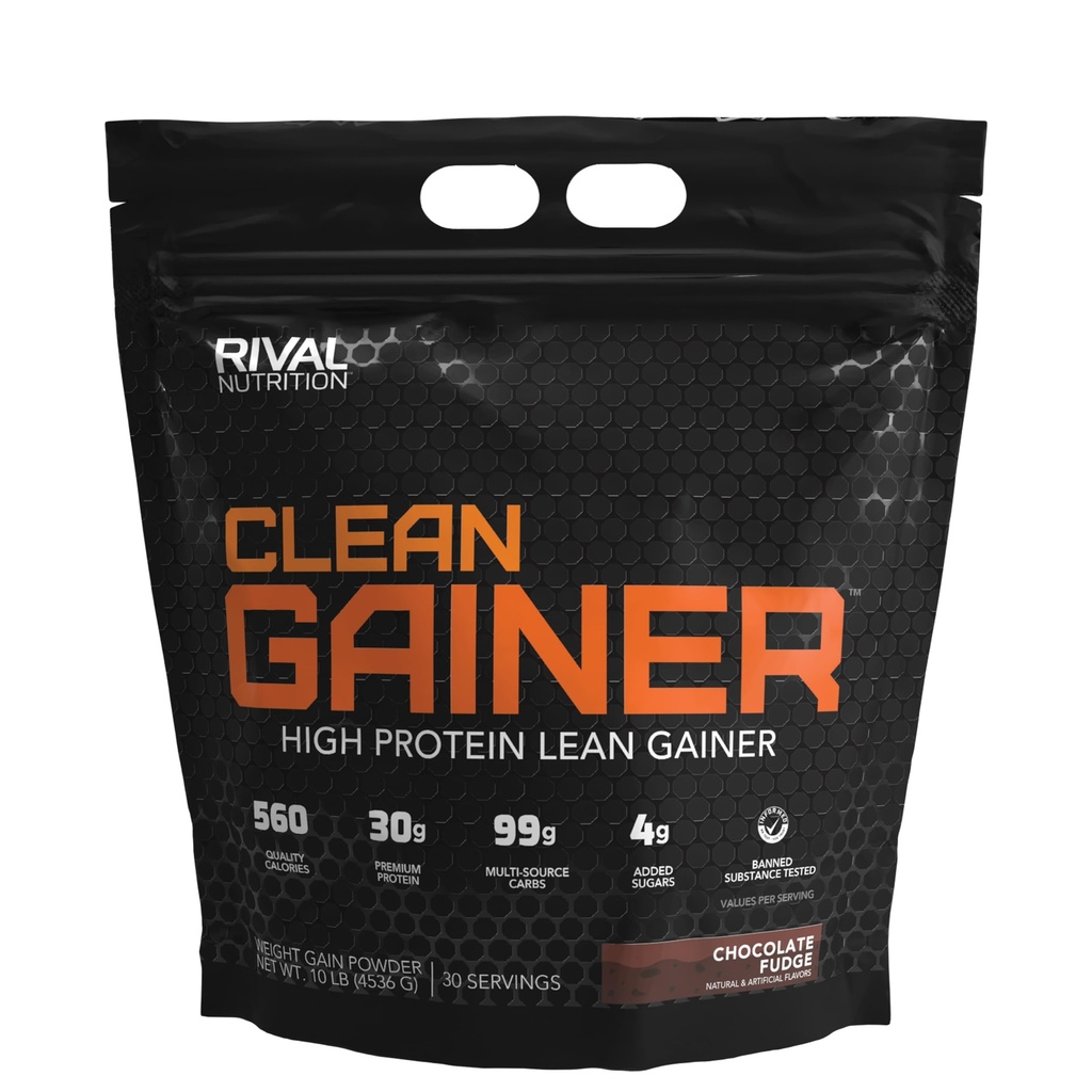 Clean Gainer Chocolate Fudge 10 Lb I High Protein Lean Gainer Powdered Drink Mix I 560 Calories, 30g Protein, and 99g Multi-Source Carbs Per Serving I 30 Servings