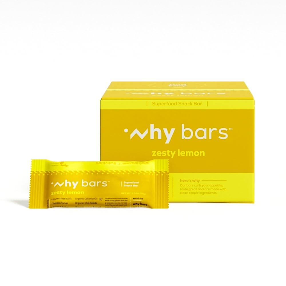 Why Bars, Protein Bars, Zesty Lemon, 2.04 Ounce Bars (πακέτο των 12 Protein Bars) - Protein Bar Superfood, Χωρίς γλουτένη, Μη ΓΤΟ, Βιολογικό, Vegan, Απλό Συστατικά