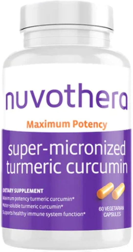 Nuvothera Super-Micronized Turmeric Curcumin Capsules 1-Month Supply Rapid Absorption, Whole Root, Non-GMO, Supports Joint, Skin, Gut Health & Antioxidants (60 Capsules)