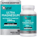 Qunol Magnesium Glycinate Complex, Απαλό στο στομάχι, 250mg Ένα χάπι Δόση, Μαγνήσιο Ανώτερης Απορρόφησης, Νευρικό, Οστών και μυών Συμπλήρωμα Υγείας, 60 Count (Pack of 1)