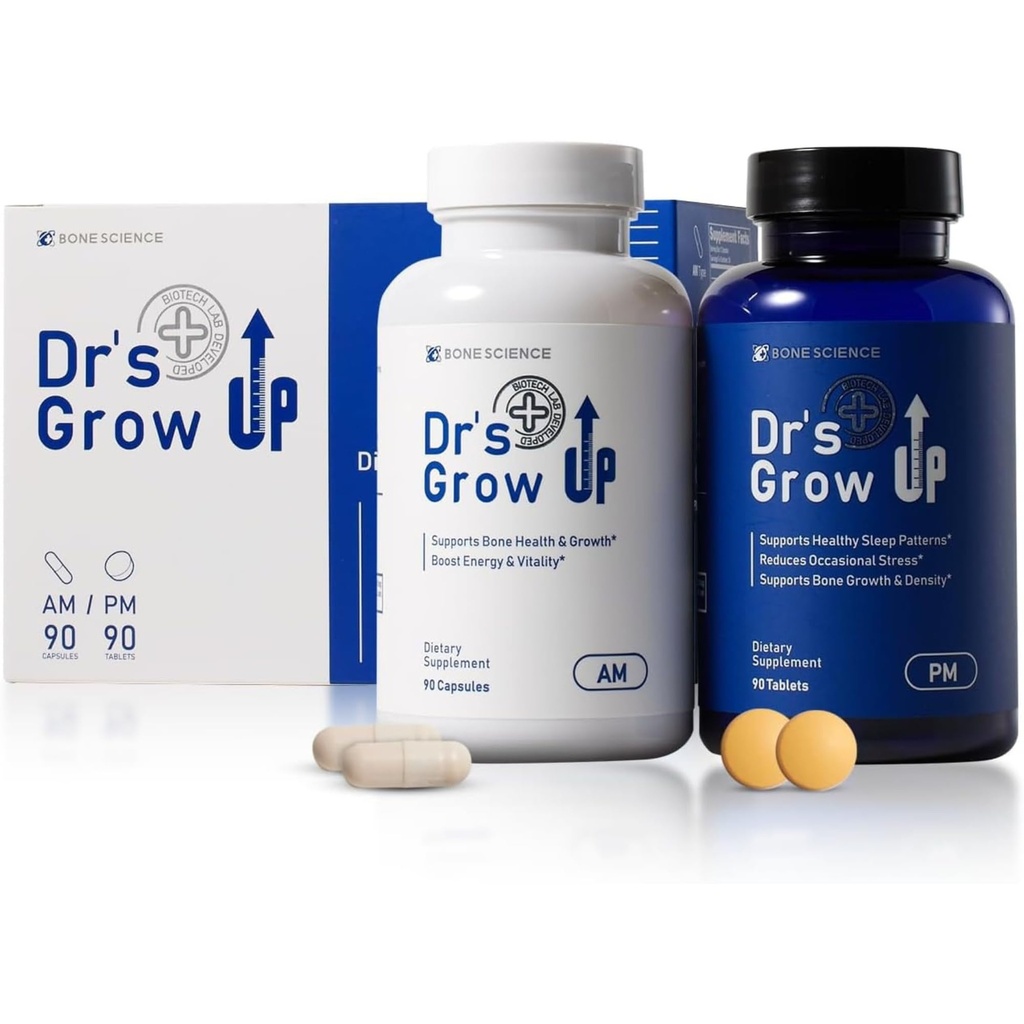 BONE SCIENCE - Dr's Grow UP AM & PM - Premium Καθημερινή Διατροφική Υποστήριξη για Παιδιά & Έφηβοι, Οστά & Κοινή Υγεία, και Ανοσολογική Υποστήριξη, Πρωινή & Νυχτερινή Φόρμουλα - 90 Κάψουλες & 90 Δισκία