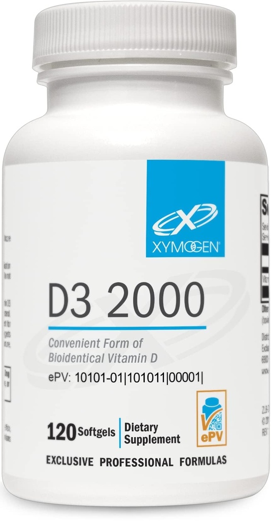 XYMOGEN D3 2000 - Bioavailable Vitamin D3 2000 IU (50 mcg) - High Strength Vitamin D Supplement for Immune Bone & Heart Health Support - 120 Softgels