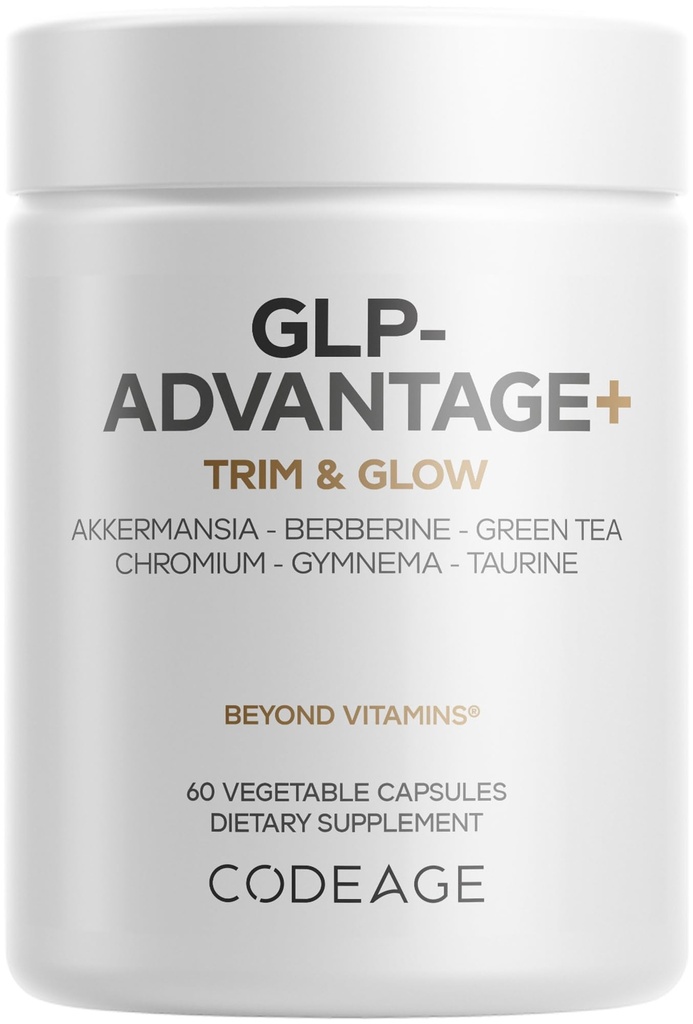Codeage GLP-Advantage+ Συμπλήρωμα - Μεταβολική & GLP-1 Υποστήριξη Δραστηριότητας - Χρώμιο, Βερβερίνη, Πράσινο Τσάι, Γυμναστήριο, Κουρκουμίνη, Ταυρίνη, Resσβερατρόλη - Διαχείριση βάρους & Ουλές Υγεία, Μη ΓΤΟ - 60 κάψουλες