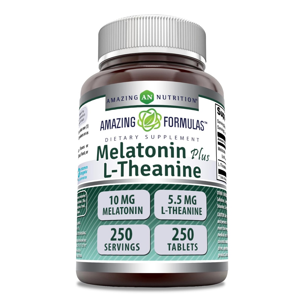 Amazing Formulas Melatonin Plus L- Theanine 10 mg Tablets Supplement 