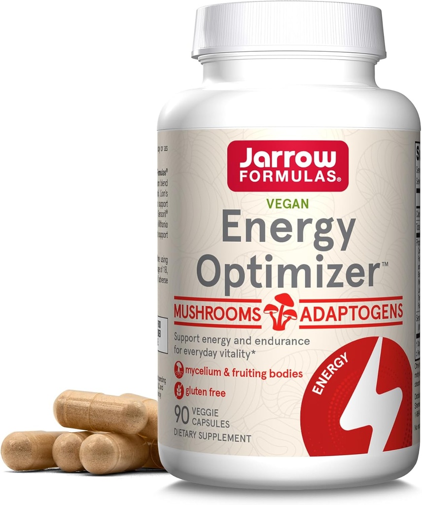 Jarrow Formulas Energy Optimizer με Cordyceps, Reishi, Lion's Mane, Shiitake, King Trumpet, και Turkey Tail Μανιτάρια, συμπλήρωμα διατροφής με Ashwagandha, 90 κάψουλες Veggie, 30 ημέρες προσφοράς