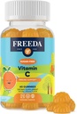 FREEDA Vitamin C Kids Vitamin C Gummies - Παιδική ζάχαρη δωρεάν VIT C Gummy Μασώμενα για ενήλικες, εφήβους & παιδιά - Πιστοποιημένος Kosher, Νοστιμότατο άρωμα πορτοκαλιού, Zero Sugar ανοσοποιητική υποστήριξη συμπλήρωμα (60 Ct)