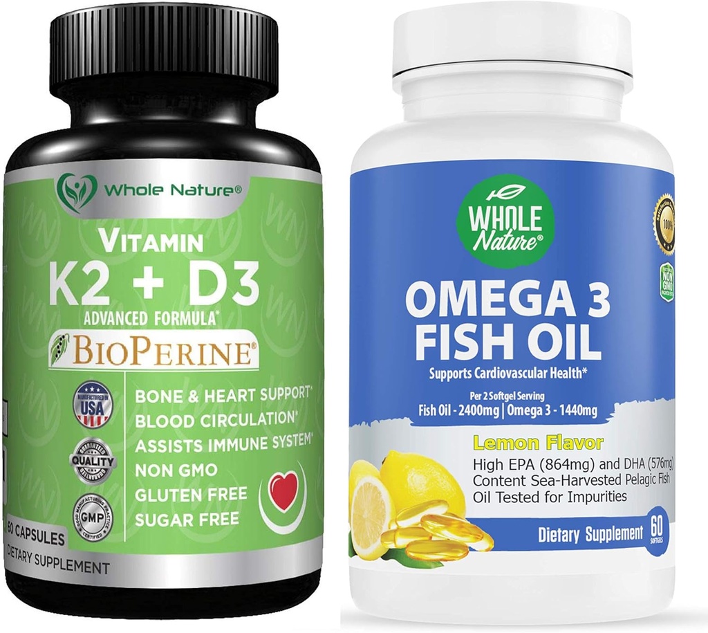 K2+D3 με Bioperine Plus Ασβέστιο Ωμέγα 3 Fish Oil είναι πιο αποτελεσματική μαζί για να υποστηρίξει την υγεία της καρδιάς & των οστών, αρθρώσεις και τον εγκέφαλο