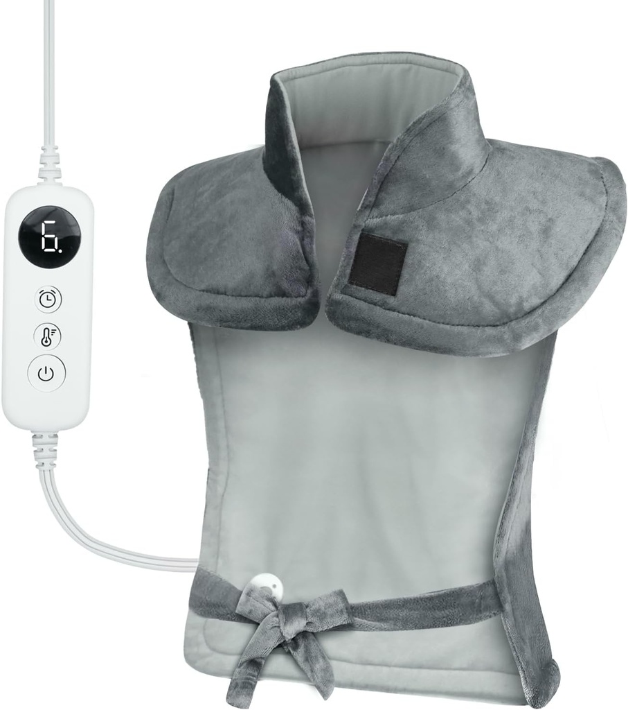 Θέρμανση Pad for Back Pain Relief Weighted Θέρμανση Pad for Neck and Shoulder Cramps 6 Heat Settings 6 Timers Auto Off Γενέθλια Δώρα για γυναίκες άνδρες μαμά μπαμπάς ETL Certified Gray