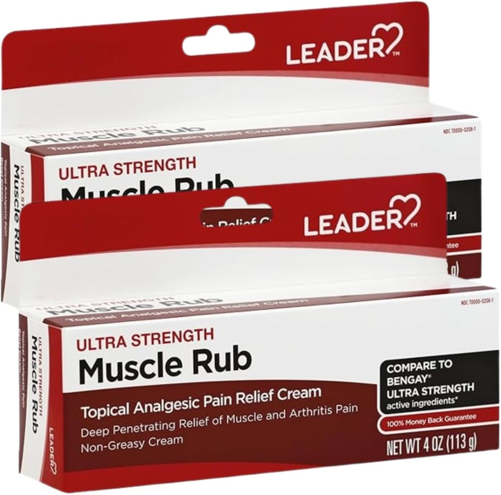 Leader Muscle Rub - Fast-Activeing, Deep Penetrating Relief for Sore Myruss and Joints, Minor Arthritis and Back Pain Relief, Non-Greasy Formula Topical Analgesic, Camphor, Menthol & Methyl Salic 2-Pack