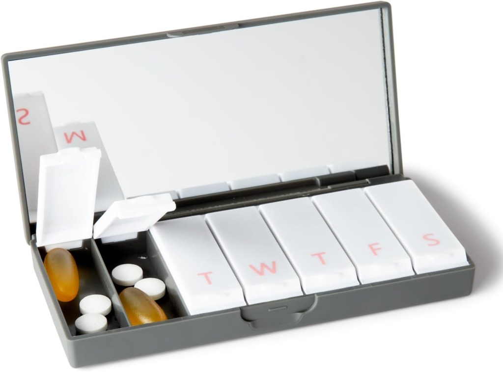 PORT X POLISH Designer Weekly Pill Box Organizer (Single 1X Daily, Charcoal Gray) 