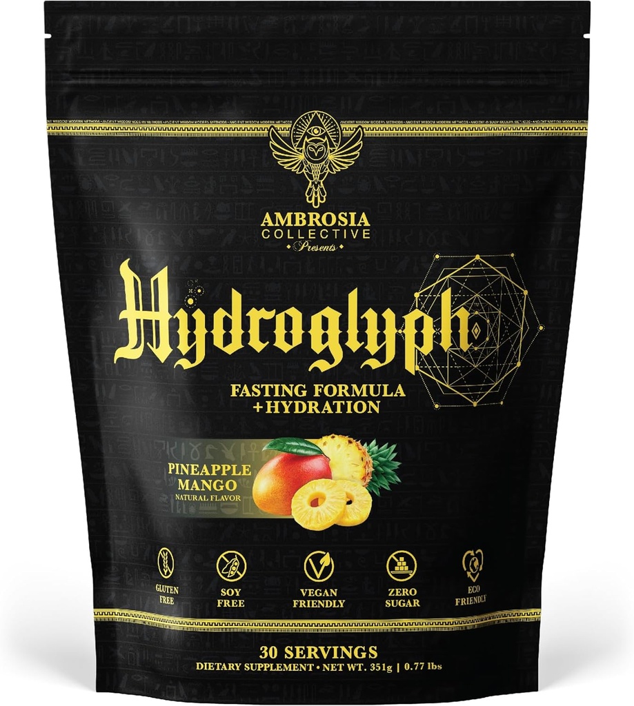 Ambrosia Hydroglyph Intraworkout Formula w/BCAA + EAA + Ηλεκτρολύτες Ενυδάτωση Σκόνη για την προστασία των μυών Lean, 0g Ζάχαρη Νηστίζουσα Ενυδατική Μείξη, Φτιαγμένο νερό w/Coconut (Pineapple Mango)