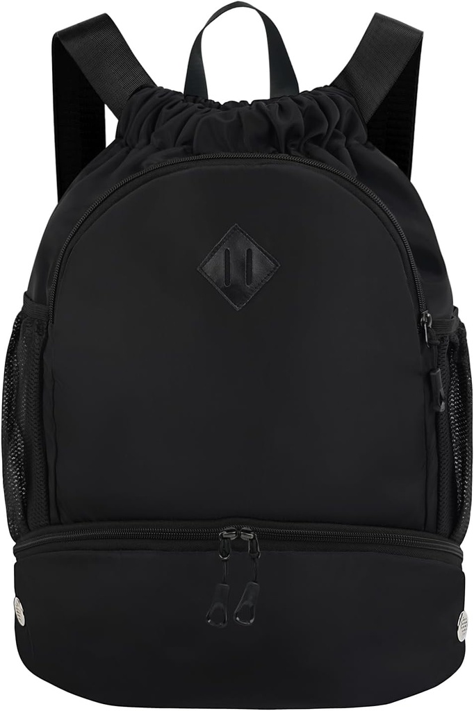 Συρόμενη τσάντα πλάτης Γυμναστήριο Backpack με Shoe Compartment για άνδρες γυναίκες String Sports Bag με Wet Pocket Cinch Swim Beach Bag, Μαύρο (Patent Pending)