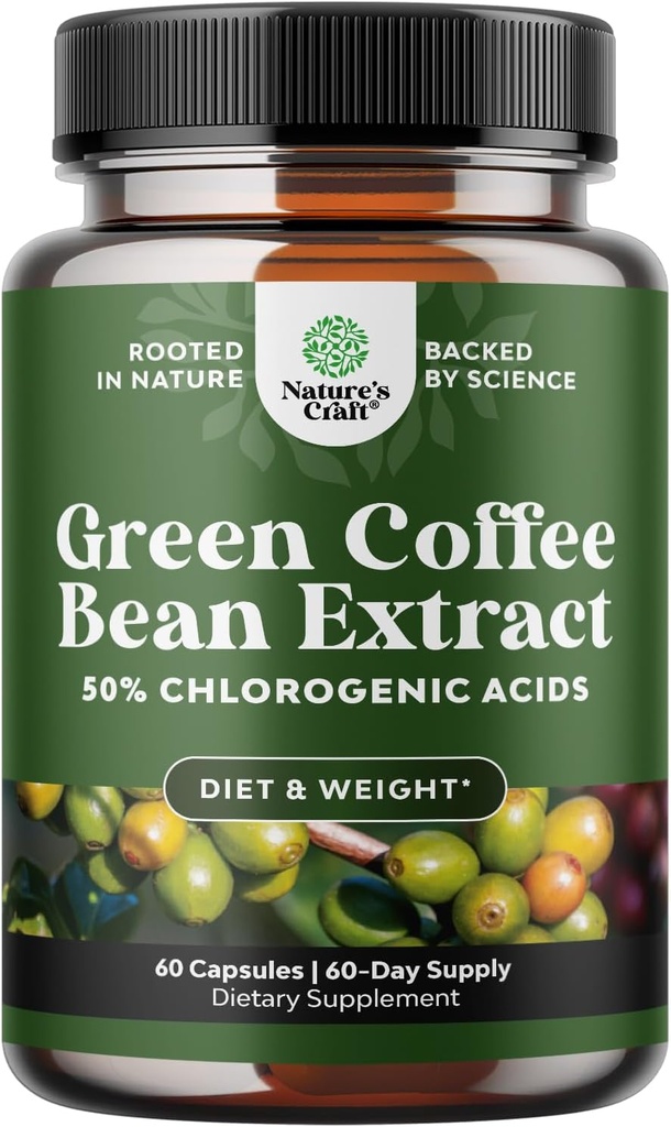 Pure Green Coffee Bean Extract Supplement – Best for Weight Loss Appetite Suppressant – 750 mg with Chlorogenic Acid Best Energy Booster Advanced Natural Potent Formula – 60 κάψουλες