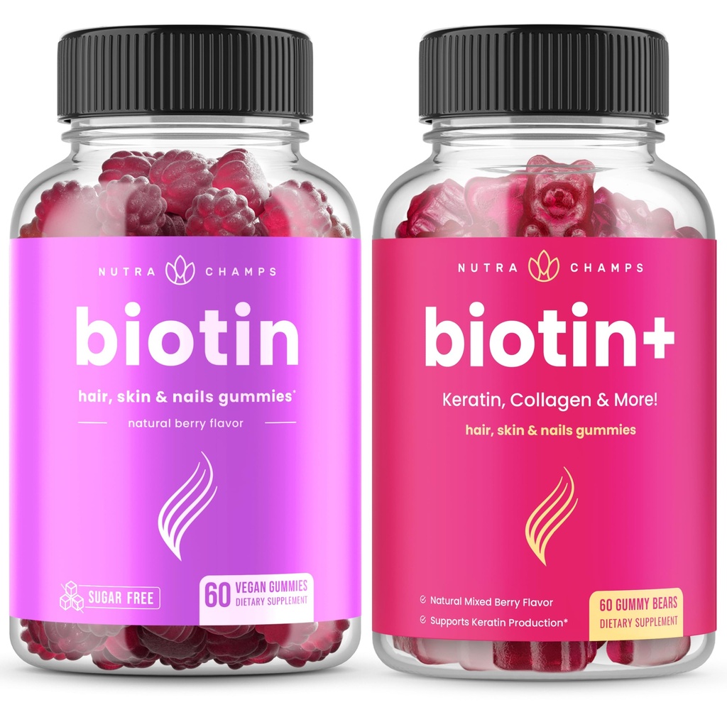 NutraChamps Complete Biotin Bundle για μαλλιά, δέρμα & νύχια. Βιοτίνη & βιοτίνη+