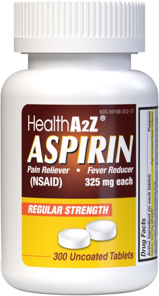 HealthA2Z® Aspirin 325mg | Uncoated Tablets |Original Strength | Pain Reliver | Fever Reducer | Compare to Bayer® Active Ingredients… (300 Counts)