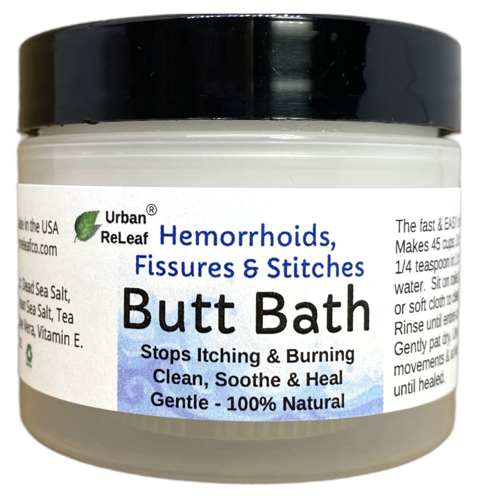 Urban ReLeaf Butt Bath ! Hemorrhoids, Fissures & Stitches. Helps itching & Burning. Clean, Soothe & Calm. The Easy Sitz Bath! Fast Relief! Gentle Sea Salt Soak. Gentle, Effective, 100% Natural